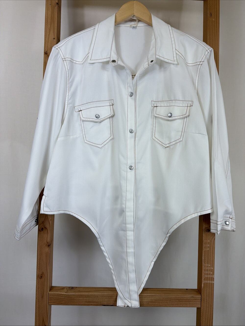 NWT Ame Belle Ivory Western Style Front Tie Snap Up Top #1355 Size XL